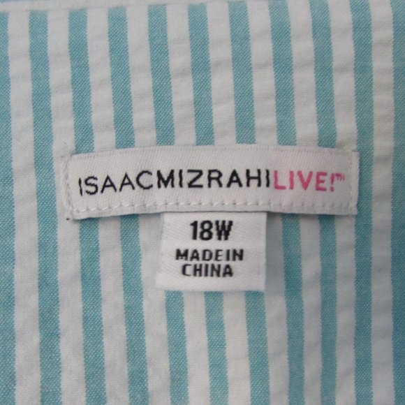 Isaac Mizrahi Moto Teal Pinstripe Seersucker - Picture 5 of 9